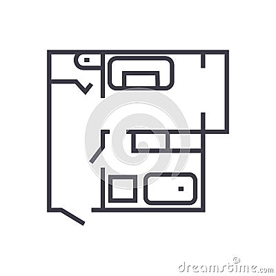 Blueprint,flat house plan vector line icon, sign, illustration on background, editable strokes Vector Illustration