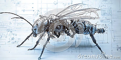 Blueprint of a Giant Mechanical Insect with Intricate Gears for Sci-Fi Concepts, Robotics Engineering, or Futuristic Art Stock Photo