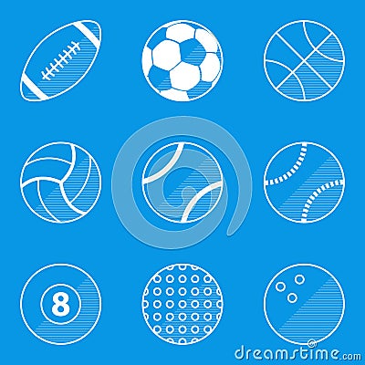 Blueprint icon set. Sport ball Vector Illustration