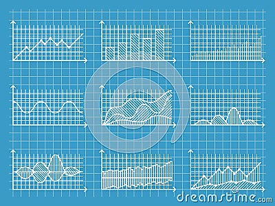 Blueprint infographic line graphs and charts template for presentation report business design vector illustration Vector Illustration