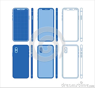 Blueprint Mobile Phone Wireframe App Template Blue Vector Illustration