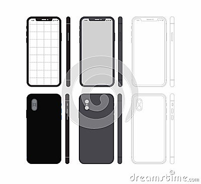 Blueprint Mobile Phone Wireframe App Template Dark Vector Illustration