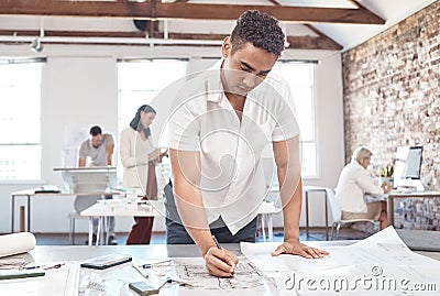 Blueprint planning, architecture business or engineering manager and industry leader. Architect, engineer and designer Stock Photo