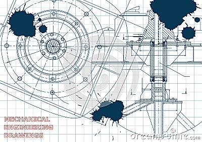 Blueprints. Engineering backgrounds. Draft. Ink. Blots Vector Illustration