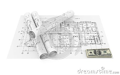 Blueprints and money Cartoon Illustration