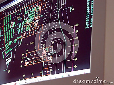 Blueprints on screen Stock Photo