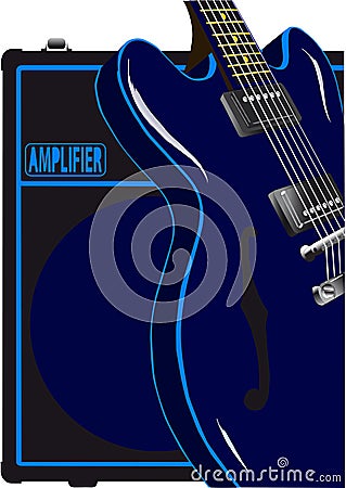 Blues Guitar And Amplifier Vector Illustration