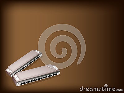 A Blues Harmonica on Dark Brown Background Vector Illustration