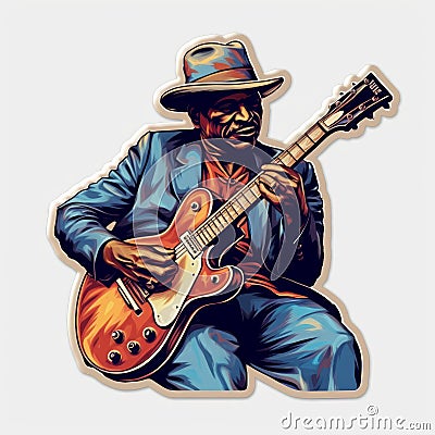 Blues Musician Playing Guitar Sticker Stock Photo