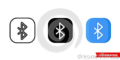 Bluetooth icon of 3 types. Isolated vector sign symbol. Vector Illustration