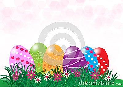 Vector Easter eggs in Fresh Green Grass with copy space Vector Illustration