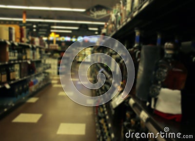 Blur Background Inside Beer, Liquor and Wine Store Stock Photo