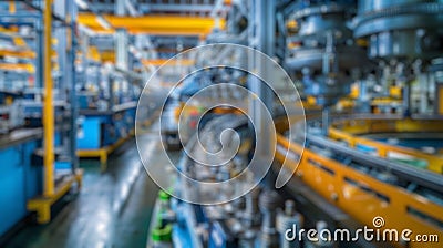 Blur background of robot machine working at production line in factory. Spate. Stock Photo
