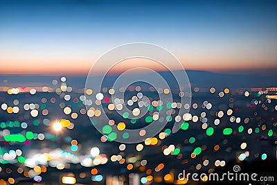 Blur or bokeh abstract lot of lighting at night city landscape background. Out of focus dreamy busy night life effect Stock Photo