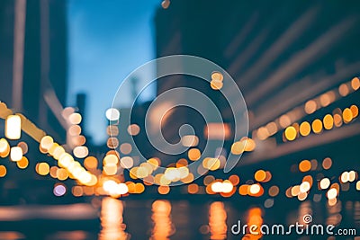 Blur or bokeh abstract lot of lighting at night city landscape background. Out of focus dreamy busy night life effect Stock Photo