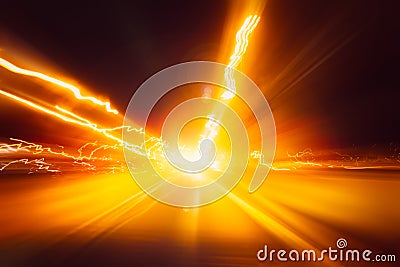 Blur high speed on night superhighway road fast moving motion drive with night light trail Stock Photo