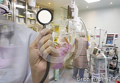 Blur Image Helping the lives of patients in the hospital with a team of doctors Stock Photo