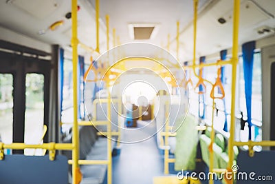 Blur image of interior in city bus, transport, tourism and road Stock Photo