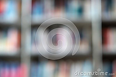 Blur image of shelf with books in library. Background Stock Photo