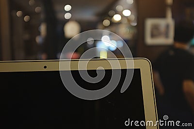 Laptop in coffee shop. work at cafe Stock Photo
