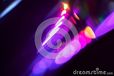 Blur neon light. Lens flare overlay. Bokeh fluorescent flash gleam Stock Photo