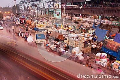 Blur from powerfull traffic road with cycles, cars and buses Editorial Stock Photo