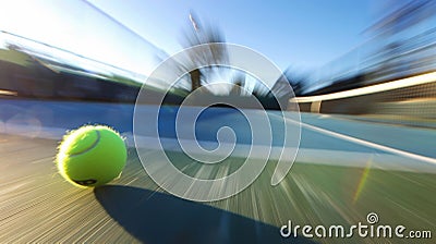The blur of a tennis ball as it speeds towards the opponents side of the court Stock Photo