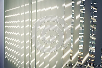 blur window curtains with sunlight through, interior design, Venetian blinds by the window or blinds window. Stock Photo