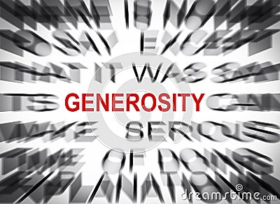 Blured text with focus on GENEROSITY Stock Photo