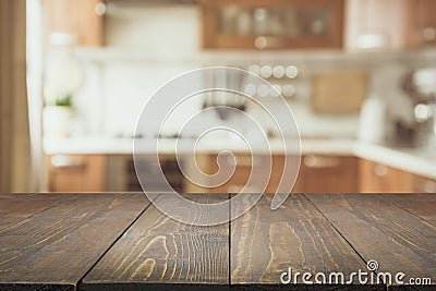 Blurred background. Modern kitchen with tabletop and space for you. Stock Photo