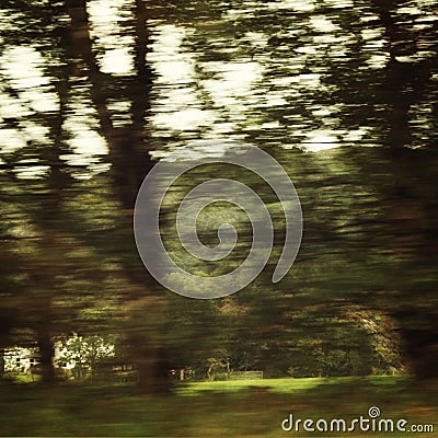 Blurred action from car at high speed - retro filter photography. Stock Photo