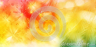 Blurred background of coconut tree and abstract butterfly on water drop pink orange yellow and green for summer background Stock Photo