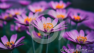 Blurred background with full focus on purple flowers, yellow anthers Stock Photo