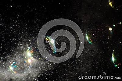 Blurred background with steam jet and soap bubble is close Stock Photo