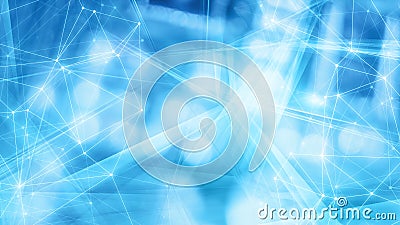 Blurred blue soft background, geometrical triangles chaos abstraction, creative triangular shapes Stock Photo