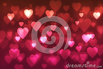 Blurred bokeh background with red hearts, lovers, wedding Stock Photo