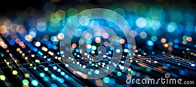 Blurred bokeh effect with binary code and computer circuitry for a tech themed design Stock Photo