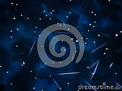 Blurred bright navy blue universe background with mist and golden stars Stock Photo