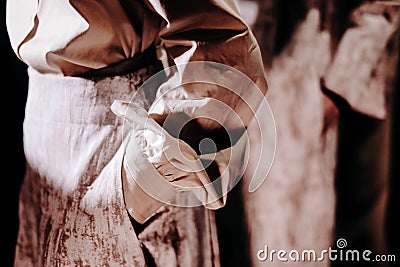 Blurred close-up of a female hand in the fashion pants pocket Stock Photo