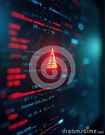 Blurred computer screen shows critical security alert. Hacker attack warning sign. Cybersecurity breach warning. Digital system Stock Photo