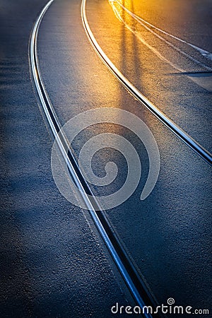 Walk at Tracks in Twilight Stock Photo