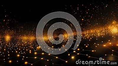 Blurred Data Technology Background in golden Colors. Network of connected Dots and Lines Stock Photo