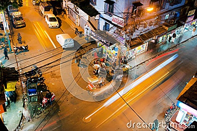 Blurred fast moving cars and taxi cabs on the asia Editorial Stock Photo