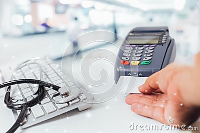 Blurred image of counter services in hospitals and paying with a credit card and using a terminal Stock Photo