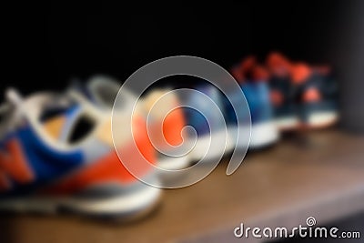 Blurred image running shoes in wardrobe Stock Photo