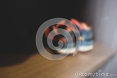 Blurred image running shoes in wardrobe Stock Photo