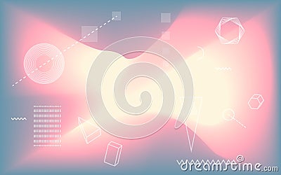 Blurred liquid electric wavy abstract soft pastel colors flow blend background with geometric scientific shapes Vector Illustration