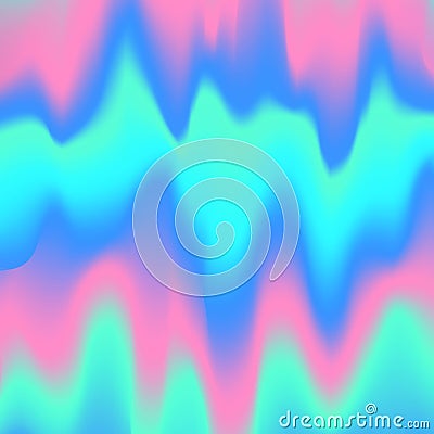 Blurred liquid wavy holographic abstract soft vibrant pink blue turquoise colors flow blend gradient Vector Illustration