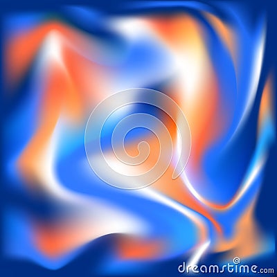 Blurred liquid wavy holographic silk colorful abstract soft vibrant red blue orange colors flow gradient background Vector Illustration