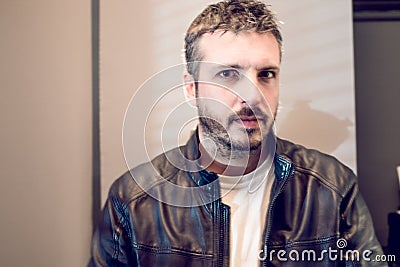 Blurred movement effect man in motion.Portrait of a guy Stock Photo